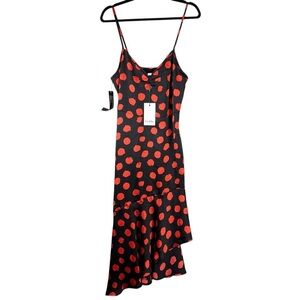 Goldie London Dress Womens Medium Black Red Dot Slip Mid Length Whimsical Dainty